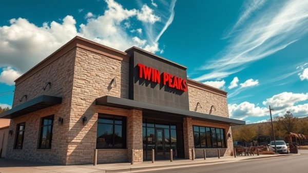 Twin Peaks restaurant building exterior under a clear sky.