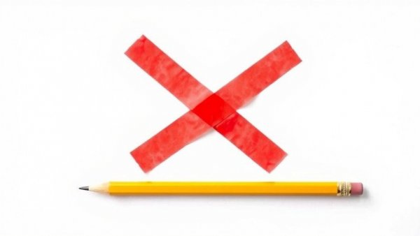 Yellow pencil crossed with red tape on white background.