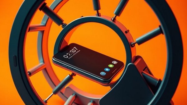 Modern smartphone in a hamster wheel representing responsible social media use.