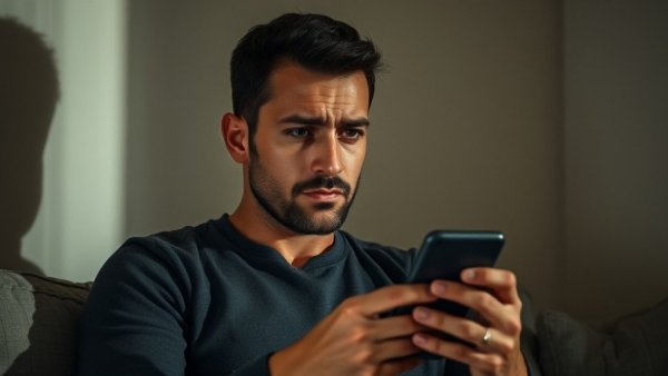 Thoughtful man regarding phone, indoors, focusing on Georgia 988 Crisis Line Response Rates