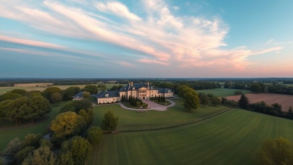 Oxbow Overlook estate aerial view, surrounded by nature