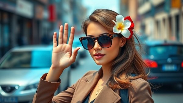 Stylish woman saluting in an urban setting, Iranian dissident.