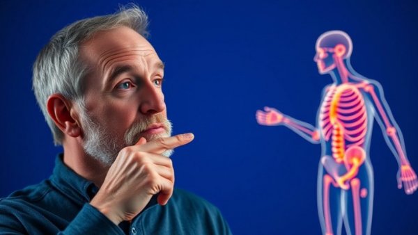 Anxiety management for retirees concept with mature man and anatomy.