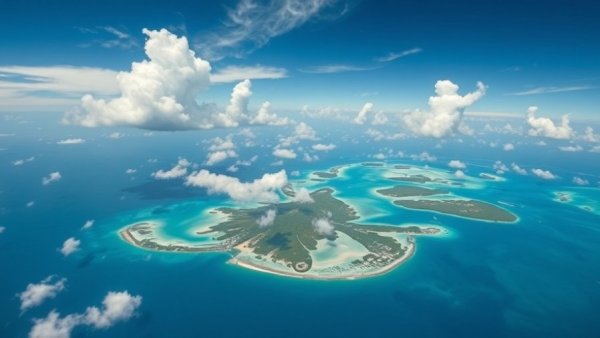 Aerial view of Chagos Islands and an animated public figure discussing
