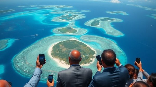 Aerial view of Chagos Islands, political figure, sovereignty talks.