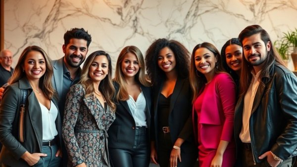 Group of friends in a modern bar, Austin lifestyle.