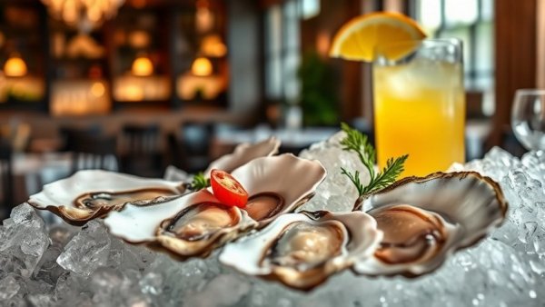 Dallas dining scene featuring fresh oysters and a cocktail.