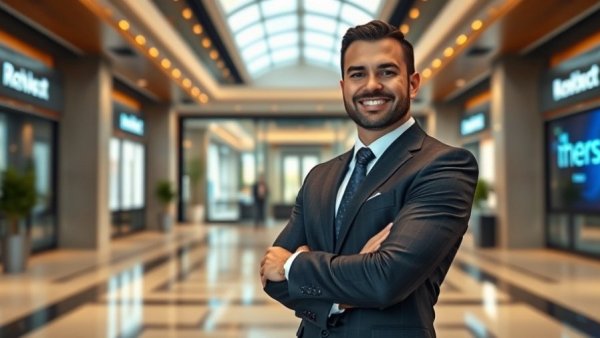 Confident business executive in corporate lobby for Dallas business news.