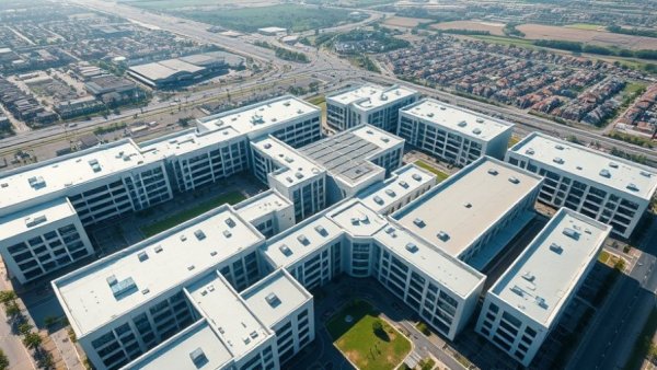 Aerial view of NASA Exploration Park proposal showcasing modern buildings.