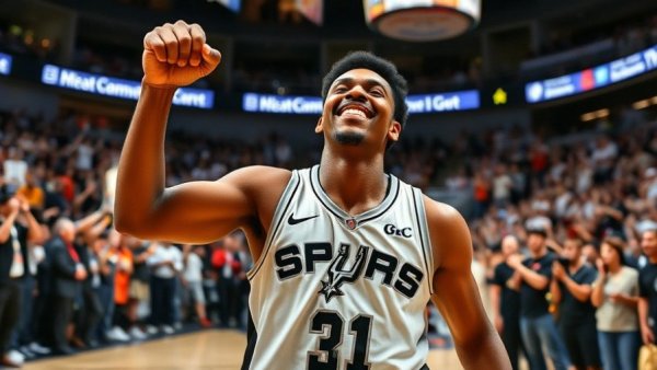 Spurs NBA win cultural impact; player celebrating with fans.