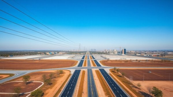 AXIS Industrial Park shovel-ready aerial view, expansive land and paved roads.