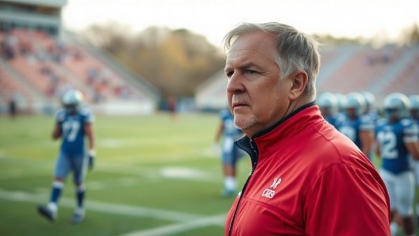 Coach on football field contemplating game strategy.