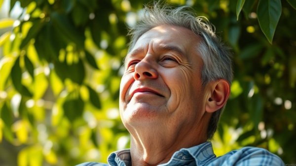 Dr. Berg's daily routine wellness: man enjoying sunlight in nature.