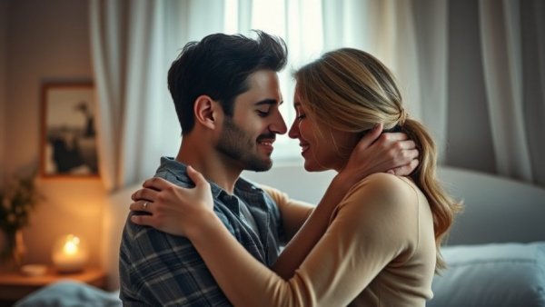 Close, intimate moment of a couple in a tender embrace, ways to squirt during sex focus.