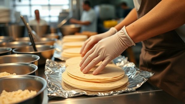 Cowboy preparing tortillas at San Antonio breakfast event.
