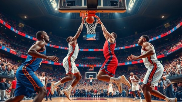 NBA's Top Plays of the Night, exciting slam dunk in crowded arena.