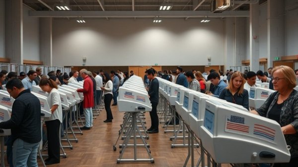 Electronic voting machines in a polling station for Houston's 18th Congressional District candidates.