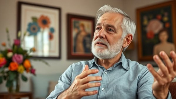 Senior discussing mental wellness, promoting positive thinking.