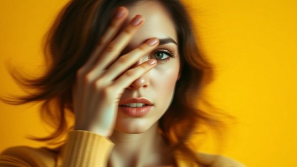 Artistic blurred portrait of woman feeling overwhelmed, soft focus.