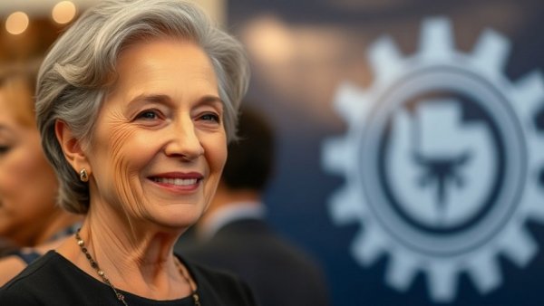 Elegant older woman smiling at an event, highlighting Catherine O'Hara legacy.
