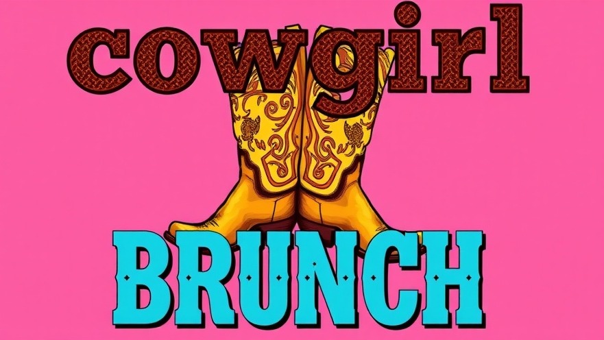 Colorful flyer showcasing Texas breakfast traditions with 'cowgirl brunch' and cowboy boots.