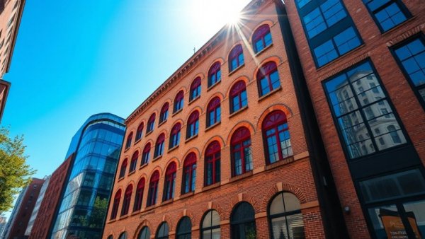 Historic San Antonio building with glass extension reflecting cultural scene.