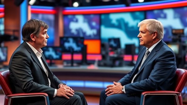 National political news: Two individuals in a split-screen interview.