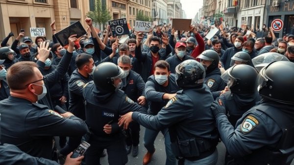 Intense LAPD protests and demonstrators clashing.