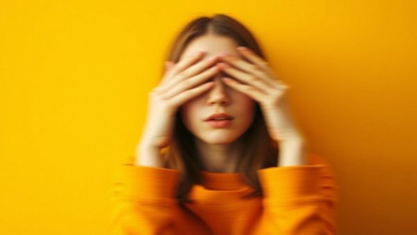 Blurry woman shielding eyes, recharge your social battery concept