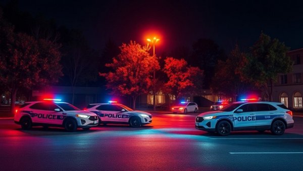 San Antonio police vehicles at night highlighting youth gun violence issue.