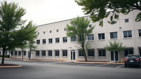 ICE warehouse acquisition in San Antonio, modern industrial facility on a cloudy day.
