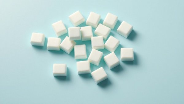 Benefits of Gum Chewing for Halitosis: Mint gum pieces on blue.