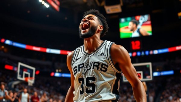 Future of NBA basketball represented by a passionate player on court.