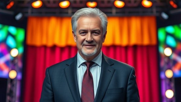 Middle-aged man on stage at an event under bright lights.