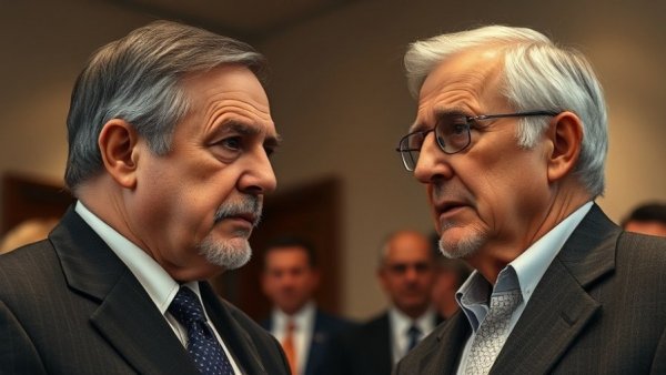 Two men in serious discussion on AI-integrated weapons and national security.