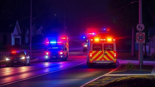 Emergency vehicles with flashing lights respond at night in San Antonio.