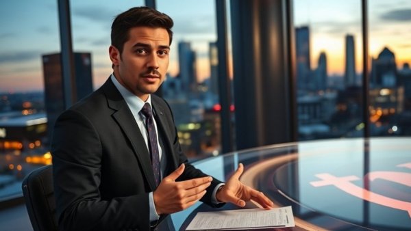 Young newscaster reporting on dyslexia surge in Texas studio.