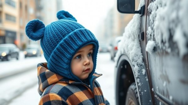 Young child in winter attire beside snowy vehicle - Liam Conejo Ramos detention case.