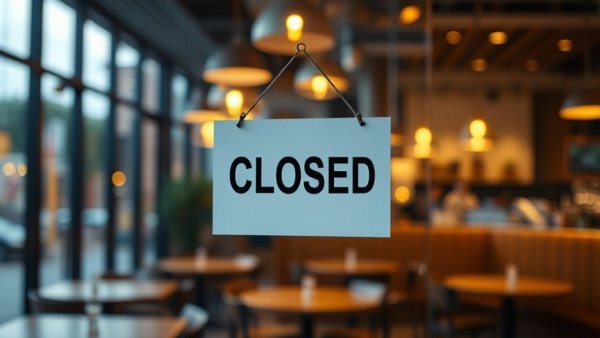 Las Anita's restaurant closure sign on glass door with warm interior.