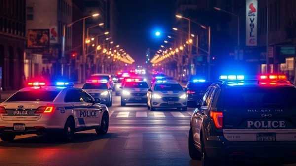 San Antonio local news night scene: police cars blocking intersection.