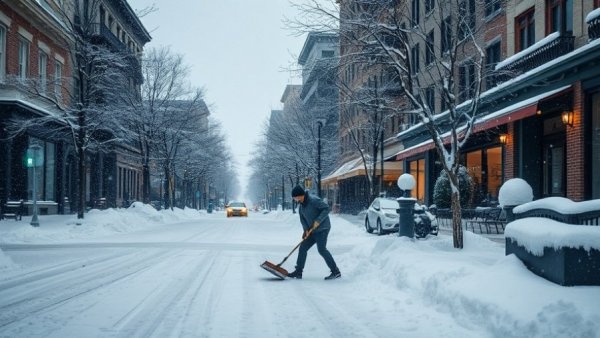North Carolina winter storm response with urban street snow shoveling.