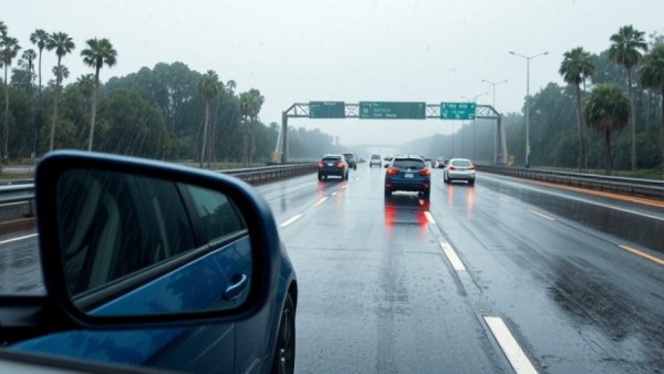 DUI incident on I-5 Seattle showing blue car pulled over in rain.