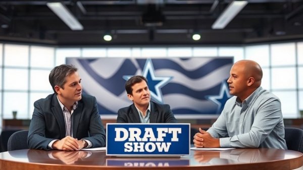 Senior Bowl 2026 panel discussion at Draft Show with Dallas Cowboys backdrop.