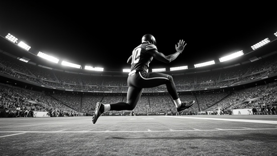Dynamic action shot of first Black football scholarship player, trailblazer in sports.