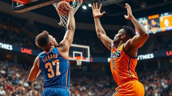 NBA Top Plays of the Night: Intense basketball action under bright arena lights.