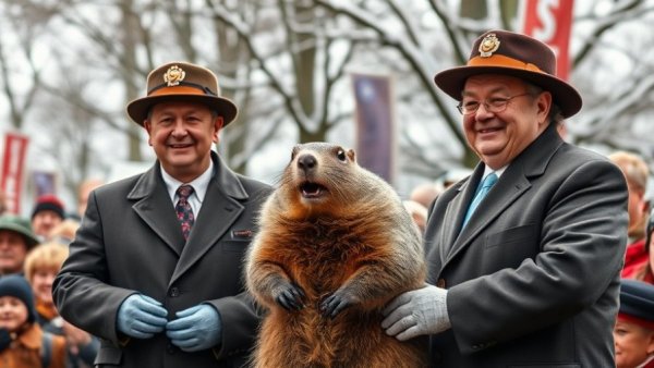 Groundhog Day 2026 announcement by officials outdoors, winter event.