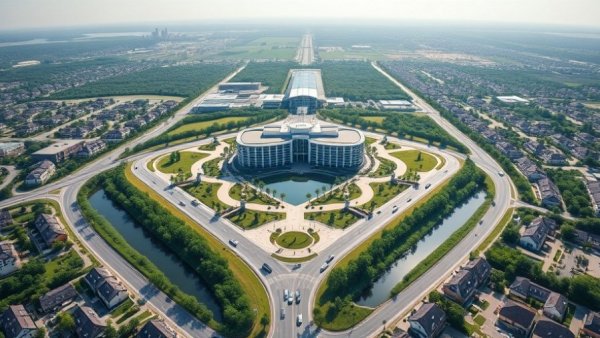 Aerial view of Houston business development site showcasing new building layout.