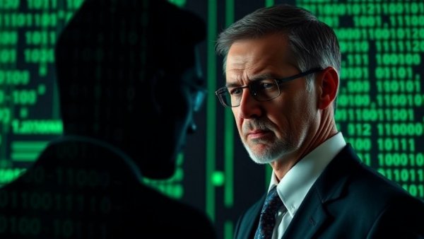 Quantum Science Advancements Cybersecurity concept with binary code and formal figure.