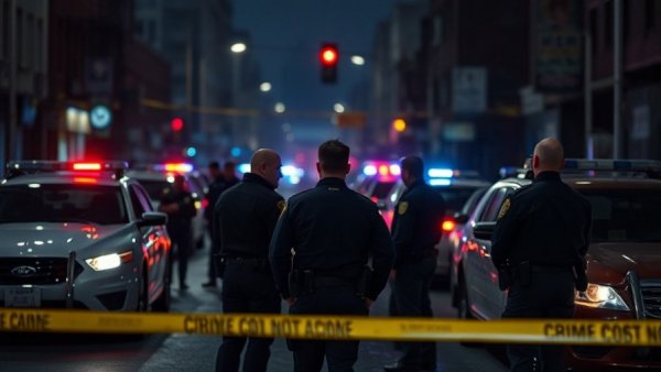 Police scene at night, Dallas incident with bulletproof vest.