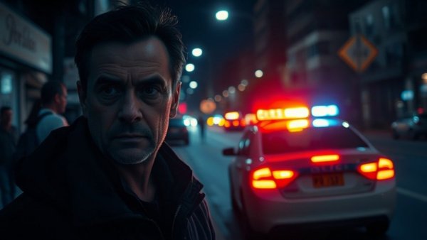 Houston breaking news nighttime scene with police car.